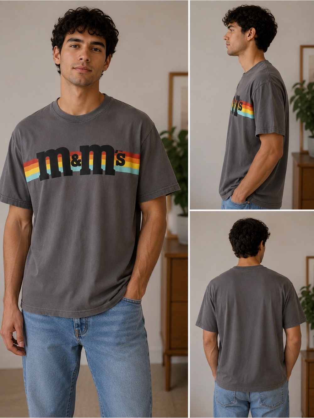 M&M’s Rainbow Logo Graphic T-Shirt Gray Men’s Large
